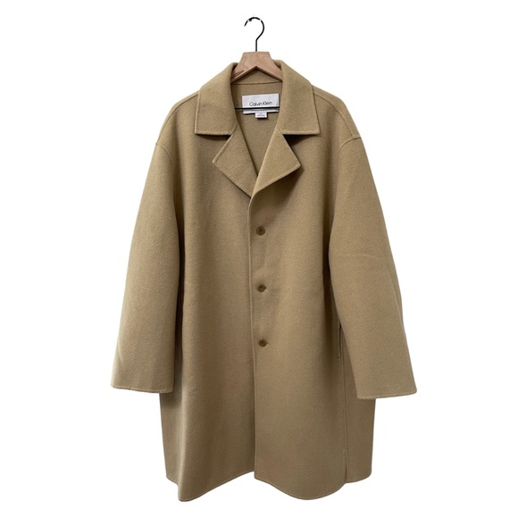 Calvin Klein Tan Wool Blend Mid Trench Coat Size Large